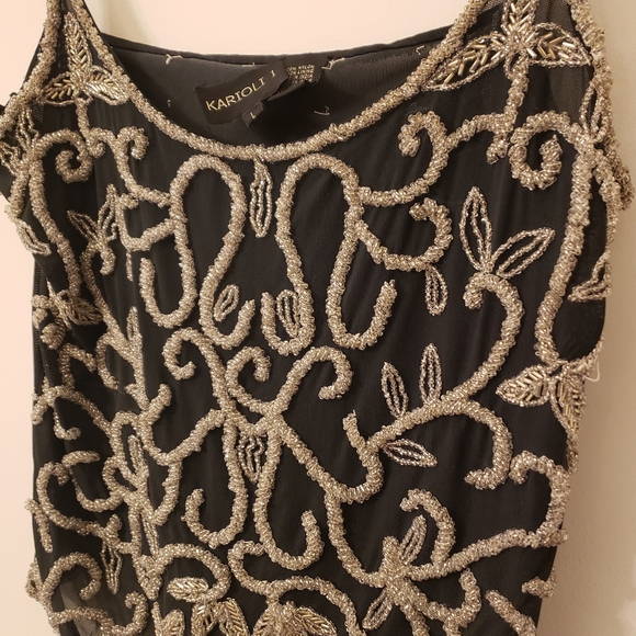 Karioli 1  Beaded Spaghetti Strap Crop Top Blouse - Picture 2 of 8